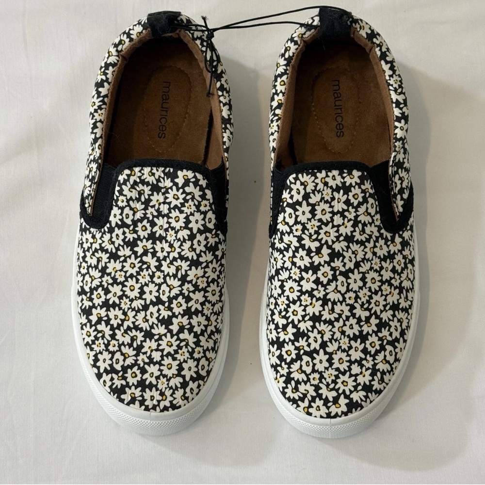 Maurices Floral Slip-On Loafers - Black and White